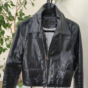 Steve Madden Genuine Leather Bomber Jacket Black